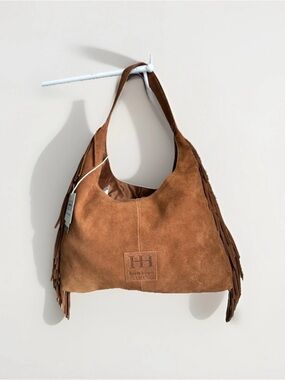 Haute Hippie Cognac Suede Fringe Hobo